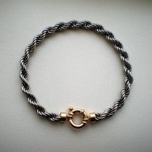 Designer Milor Two Tone Solid 14K White Yellow Gold Twisted Rope Chain Bracelet